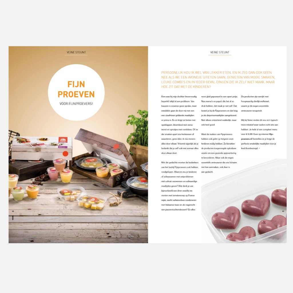 Fijnproevers-artikel in Veine Magazine over voeding bij slikproblemen.