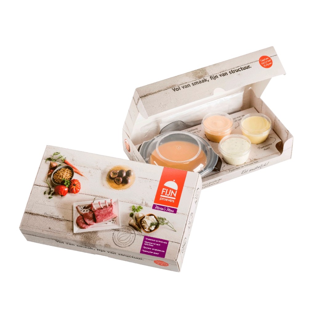 Miriam’s Menu van Fijnproevers: eiwitverrijkte maaltijd voor mensen met kauw- en slikproblemen.