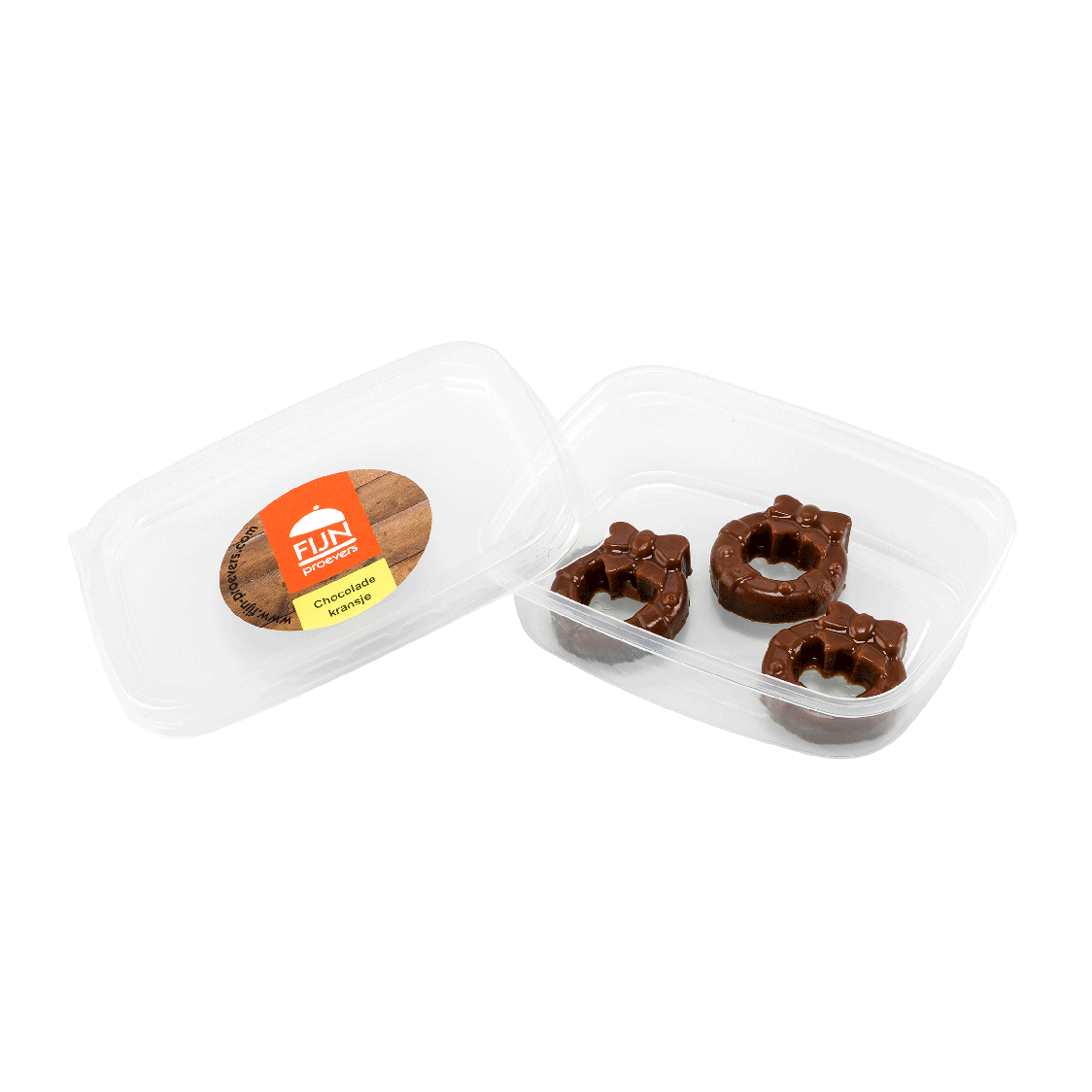 Snacks chocolade kransjes voor slikproblemen eiwitverrijkt van fijnproevers productfoto