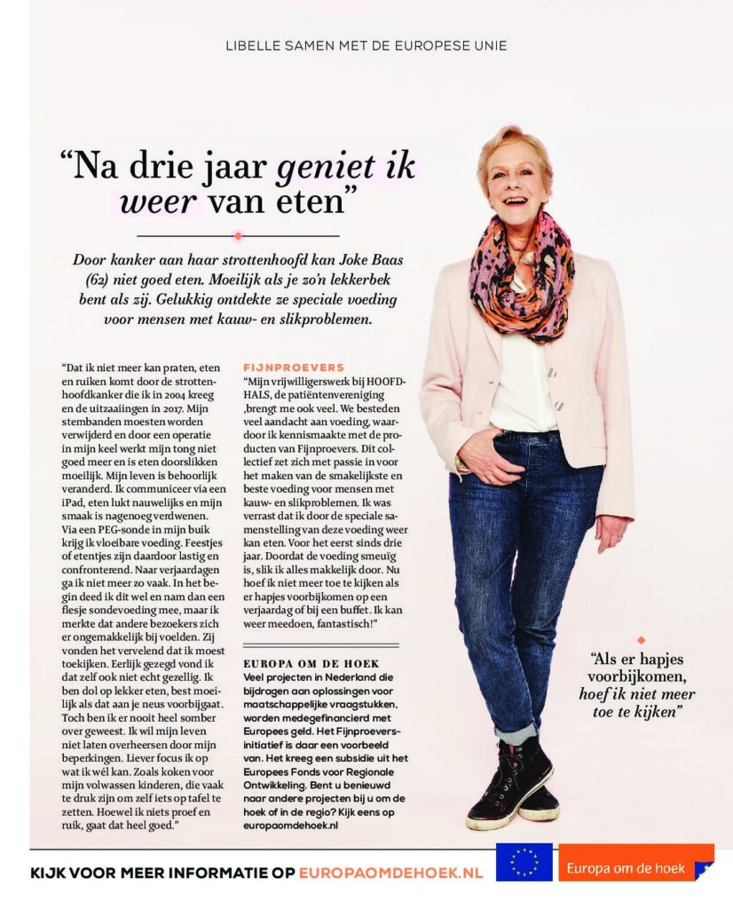 Artikel over Fijnproevers in Libelle Magazine met focus op voeding bij slikproblemen.