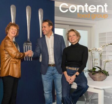Content Food Group en Fijnproevers, symboliserend de overname en samenwerking voor gespecialiseerde voeding bij kauw- en slikproblemen.
